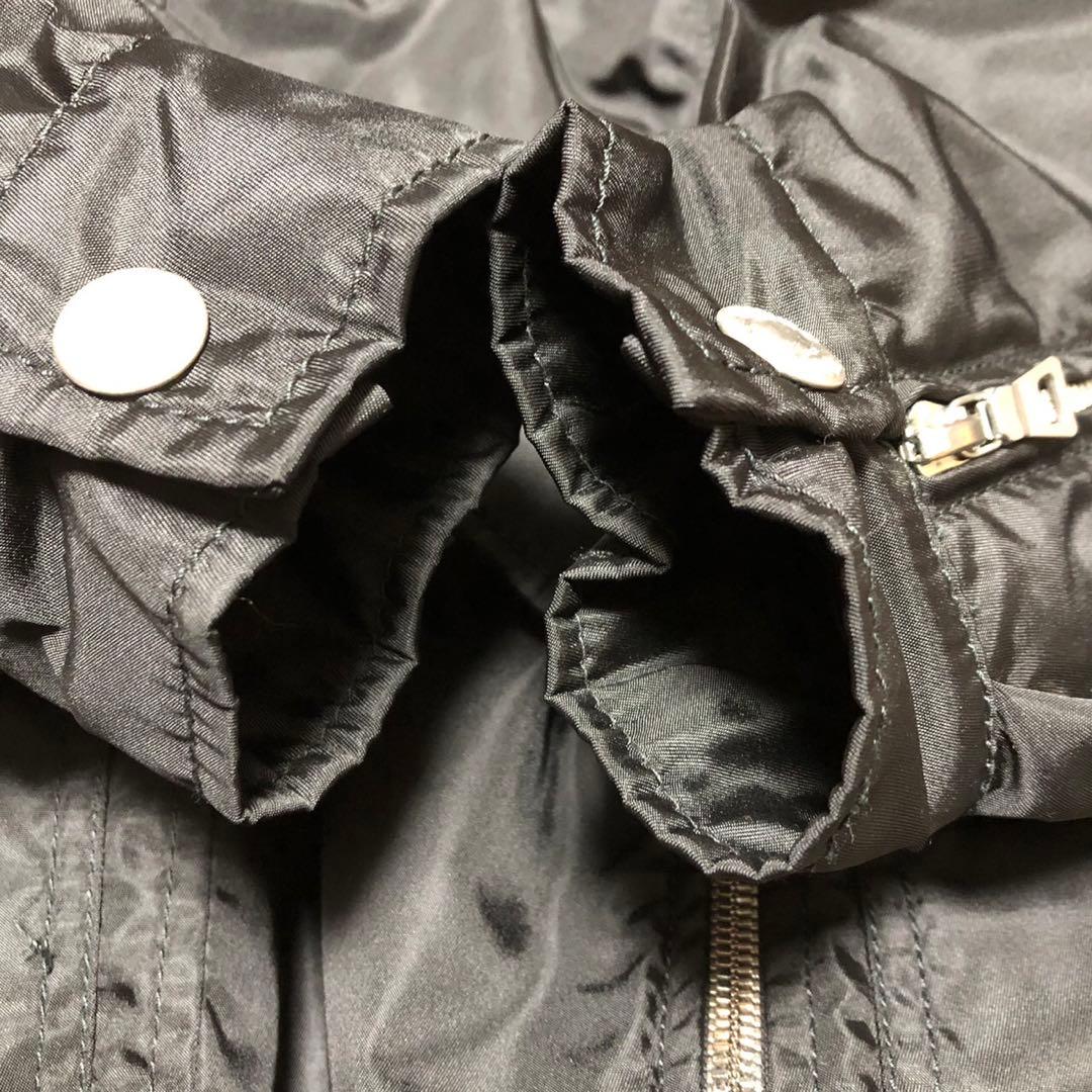 プラダ　PRADA ファー付き　ナイロン＆レザーベルトコート　ライダース風　S