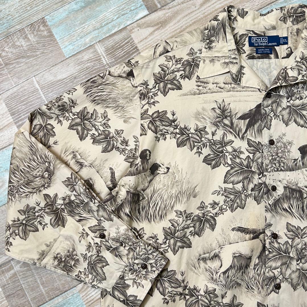 イ*ロ様 90s ラルフローレン MARLOWE 柄シャツ ハンティング 犬柄