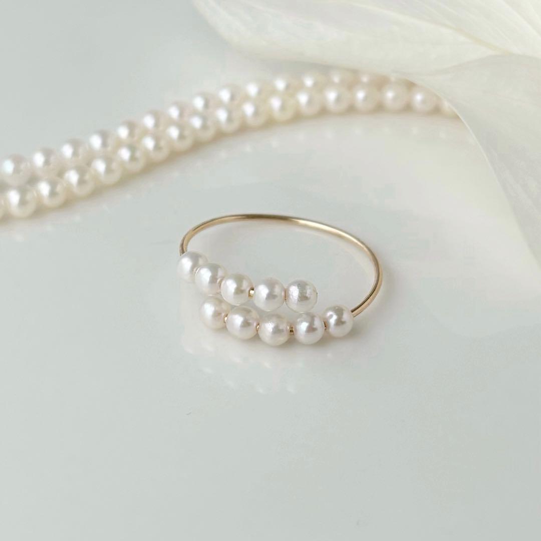 ハム様☆ あこや真珠３連ピアス&あこやベビーパールリング　　２点