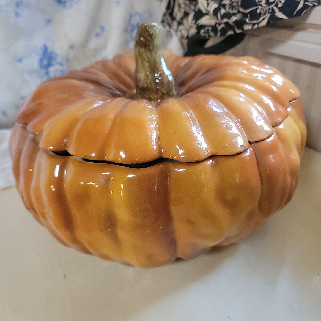 特大　カボチャ型容器 　蓋付き　オマケ付き　イタリア製　ヴィンテージ陶器製　置物