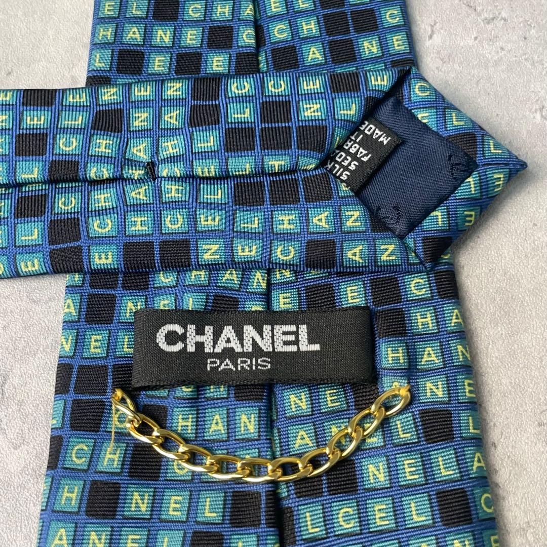 美品 CHANEL シャネル ロゴグラム ブロック ネクタイ グリーン 緑