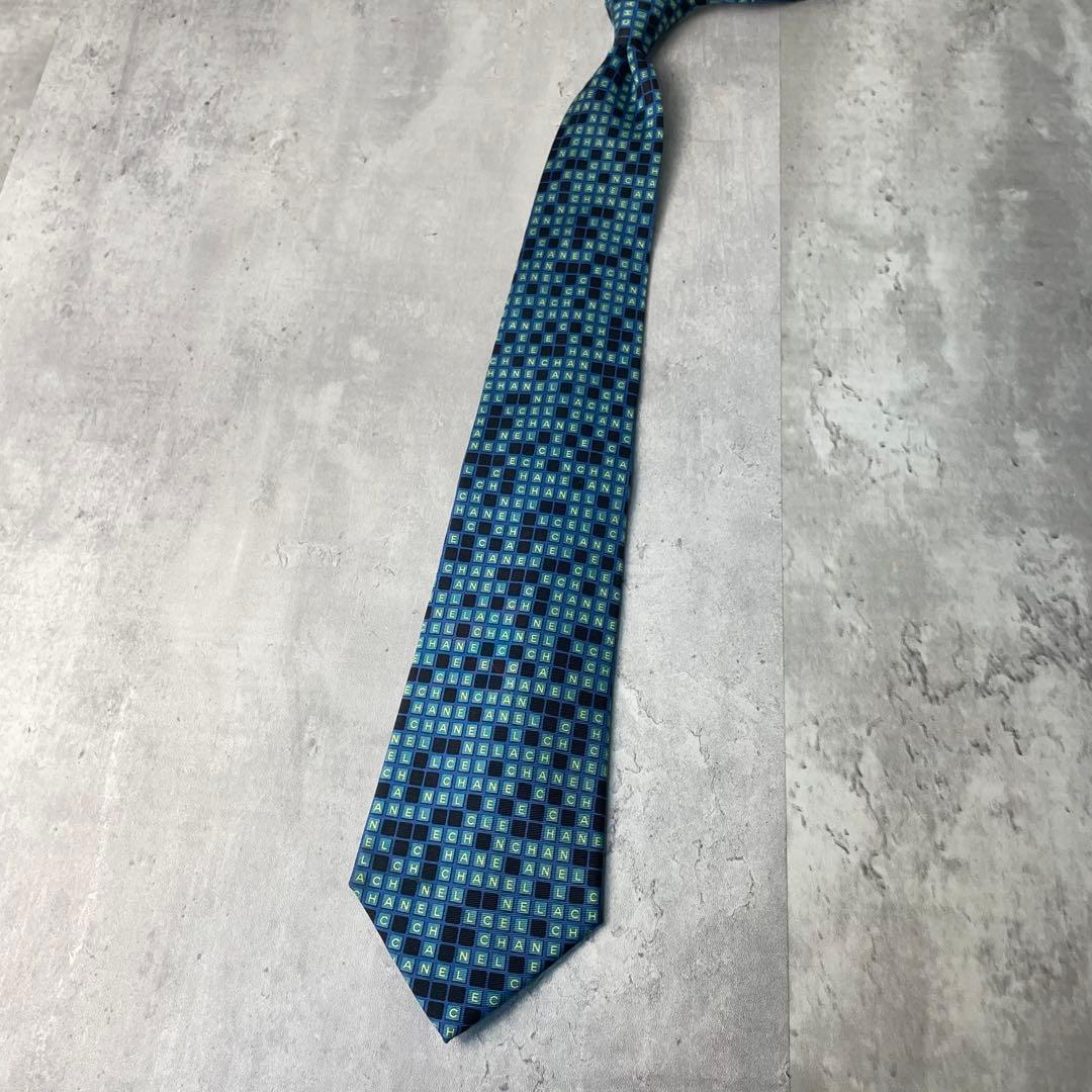 美品 CHANEL シャネル ロゴグラム ブロック ネクタイ グリーン 緑