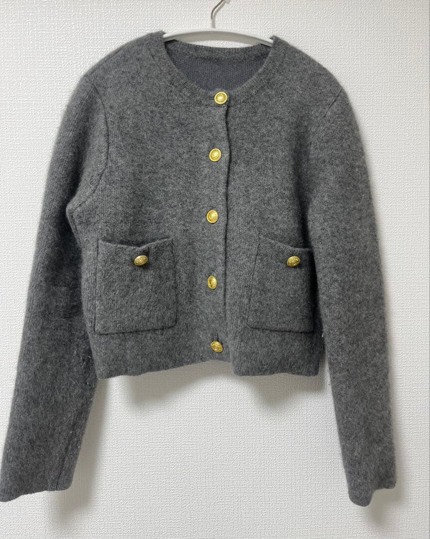 anuans ラクーンブレンドノーカラーニットジャケット