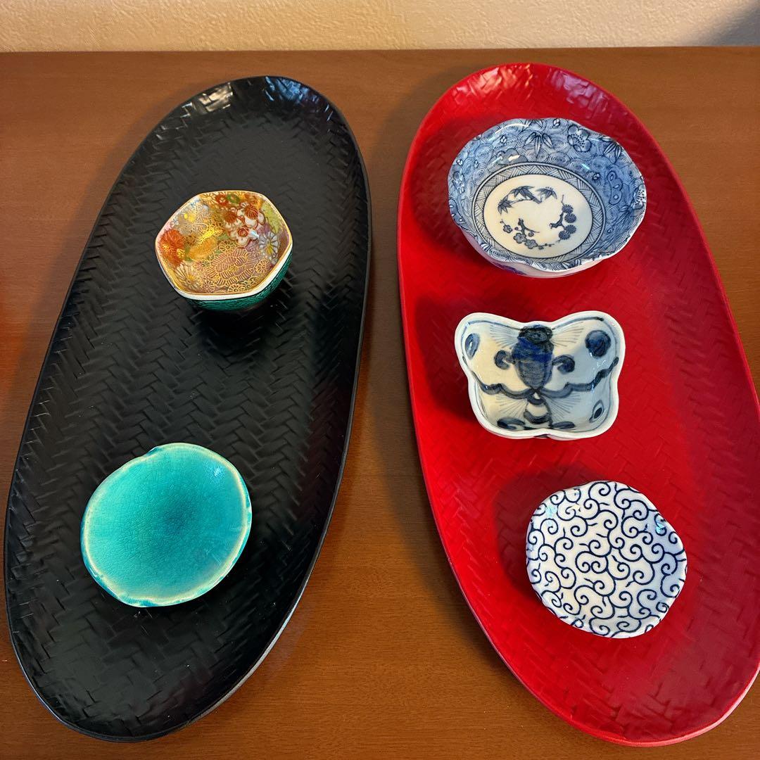 【新品未使用】井上藍胎漆器　朱と黒の2枚　フランスパン皿　箱付　完売品