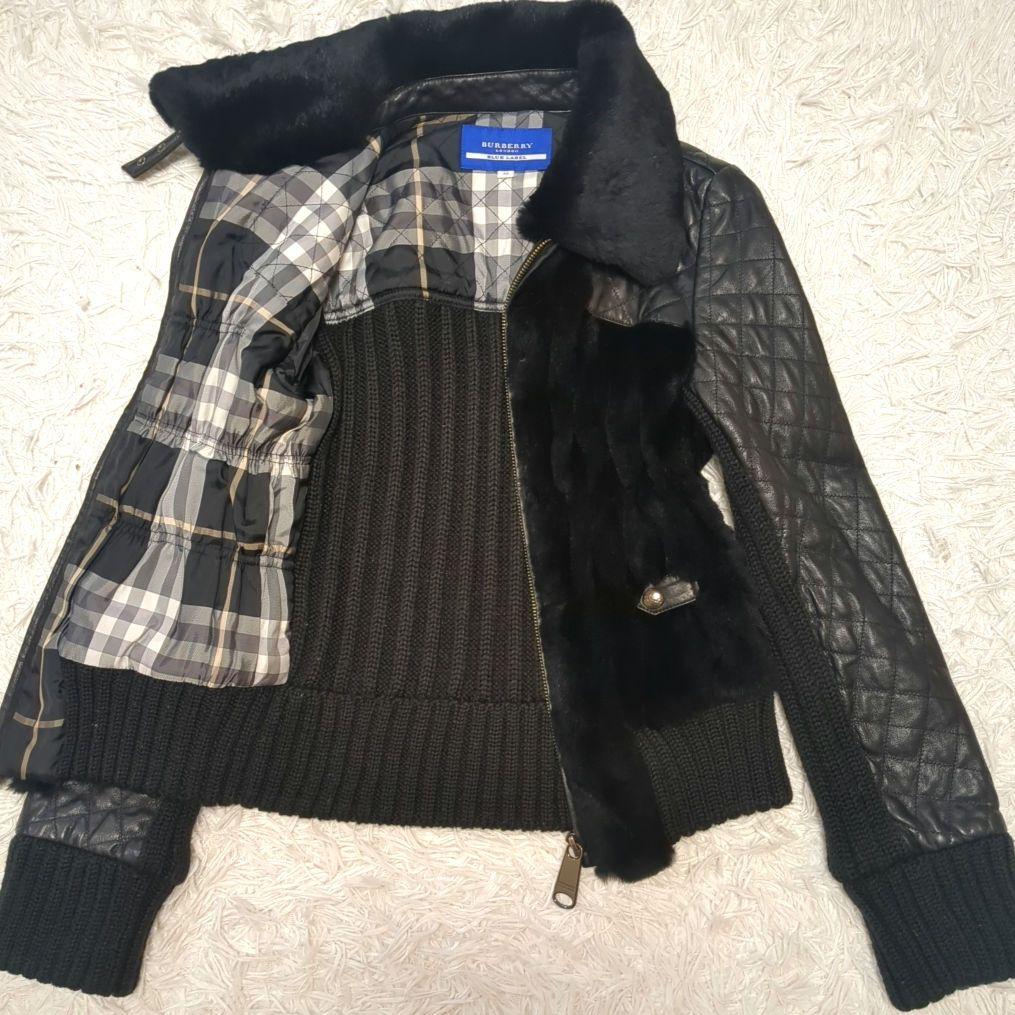 【極美品】バーバリーブルーレーベル☆ラムレザー　キルティング　ファー　ジャケット