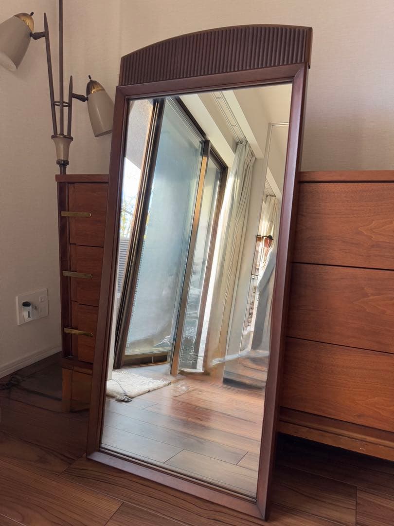 アメリカンヴィンテージ 大型ミラー 姿見 木製フレーム ブラウン