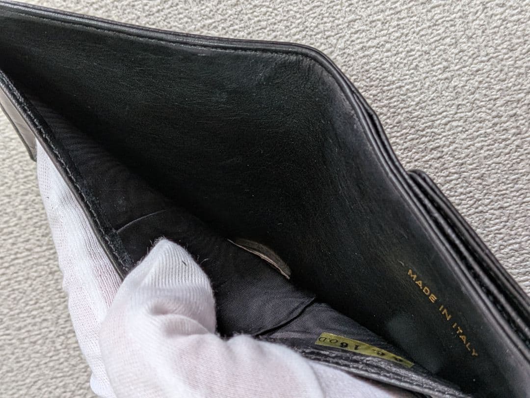 シャネル　デカココ　Wホック折り財布　キャビアスキン　黒　ミニチェーンウォレット