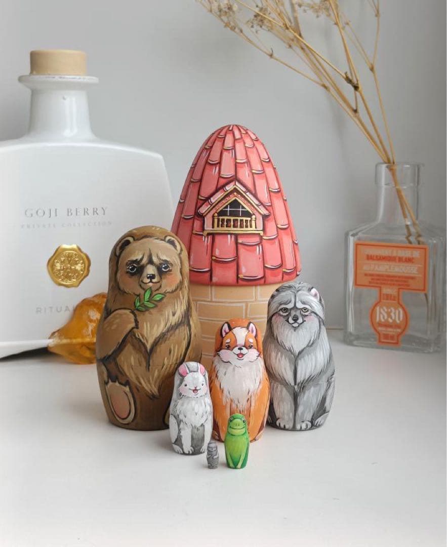 ロシア雑貨☆お家型マトリョーシカ民話『テレモーク』小さなおうち7Pマルガリータ作