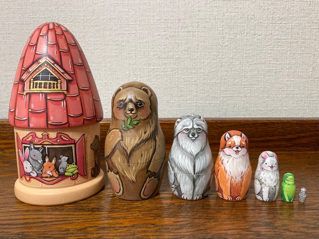 ロシア雑貨☆お家型マトリョーシカ民話『テレモーク』小さなおうち7Pマルガリータ作