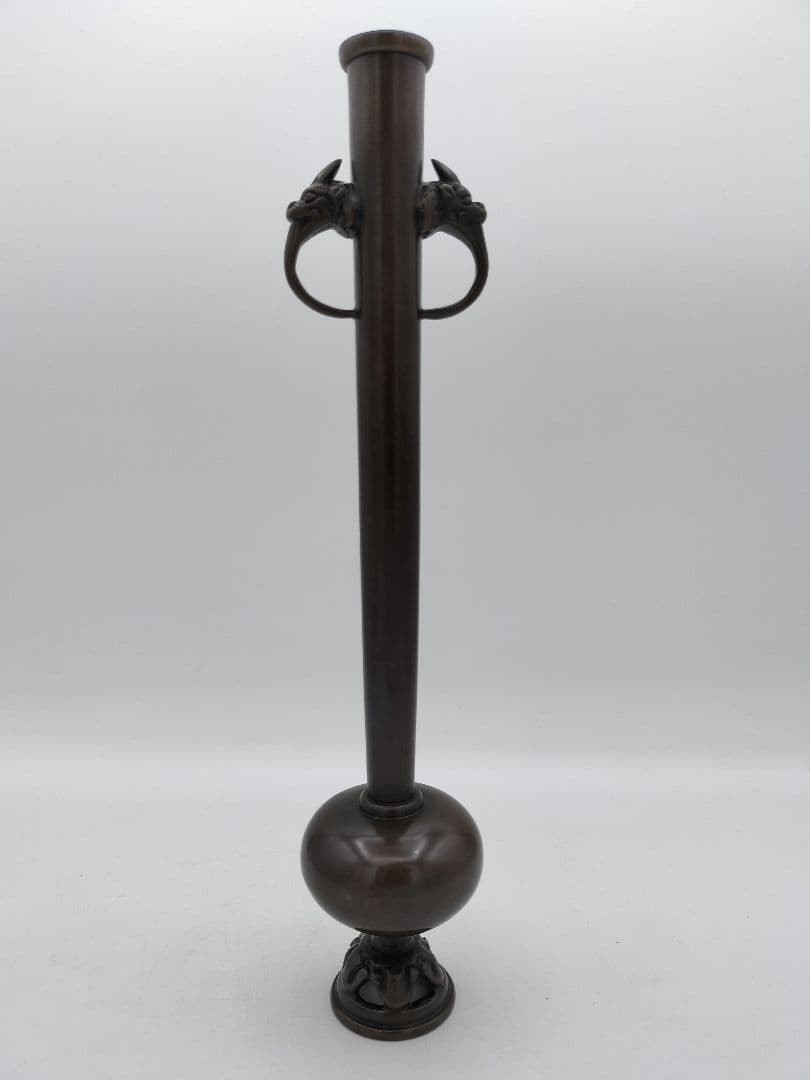 c234 鋳銅花入 獅子 耳付 堀井幸雲 木箱 茶道具 古物