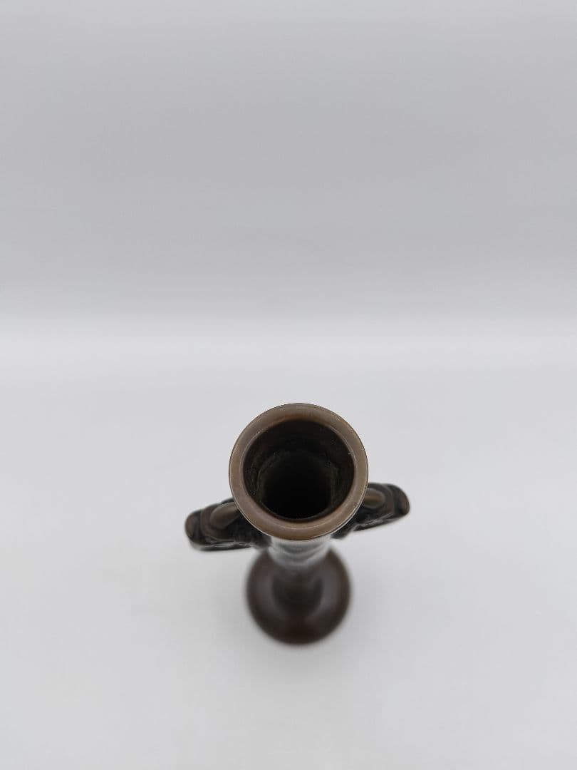 c234 鋳銅花入 獅子 耳付 堀井幸雲 木箱 茶道具 古物