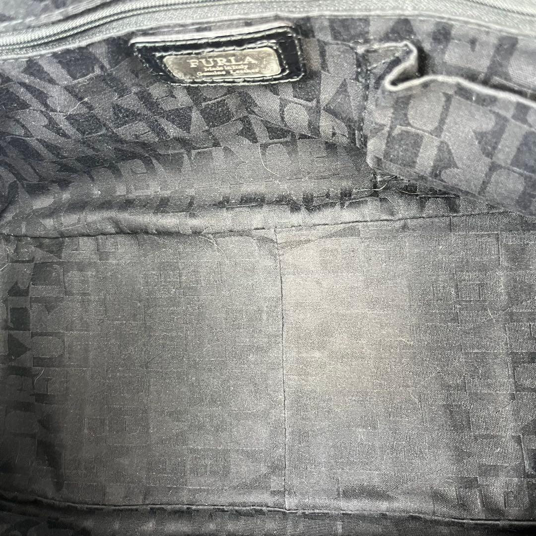 【美品】 FURLA ハンドバッグ クロコ型押し レザー ブラック 黒