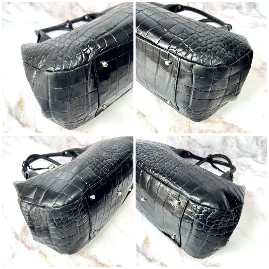 【美品】 FURLA ハンドバッグ クロコ型押し レザー ブラック 黒