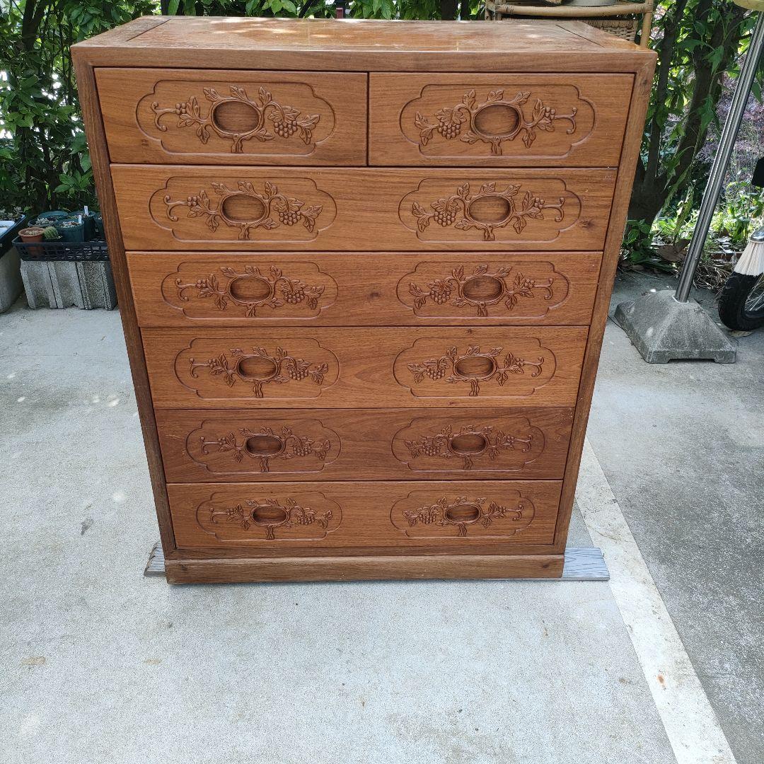 花梨？総無垢材。木製6段引き出し箪笥