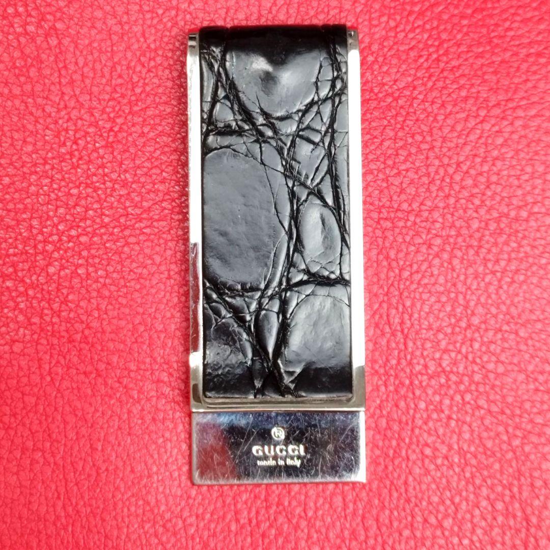 【美品】GUCCI グッチ マネークリップ クロコダイル ブラック 保存袋付き