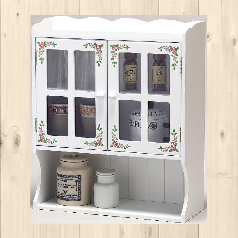 花柄キッチン収納上置きラック 2枚扉　薔薇柄