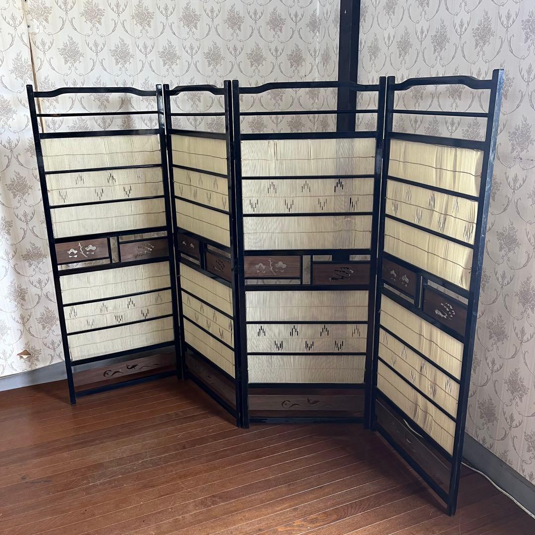 【アンティーク】昭和レトロ 4連 衝立 パーテーション 目隠し 間仕切り 古道具