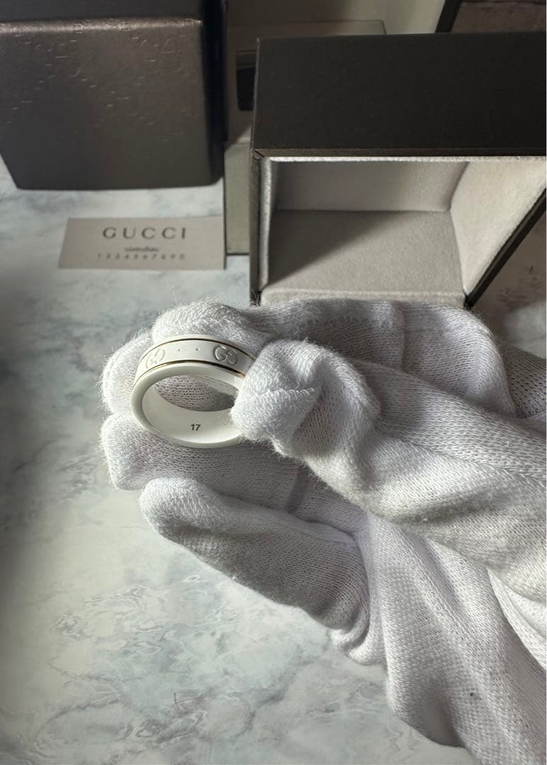 【未使用】GUCCI グッチ リング 指輪 GG ホワイト #17