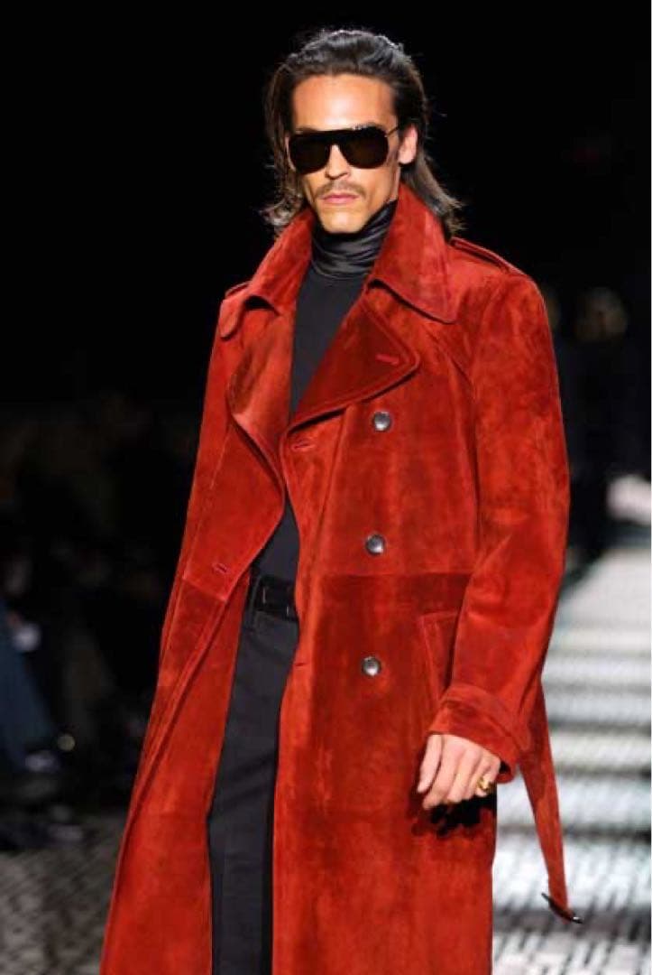 GUCCI by TOMFORDワインレッド 仔牛革ダブルフェイス ロングコート