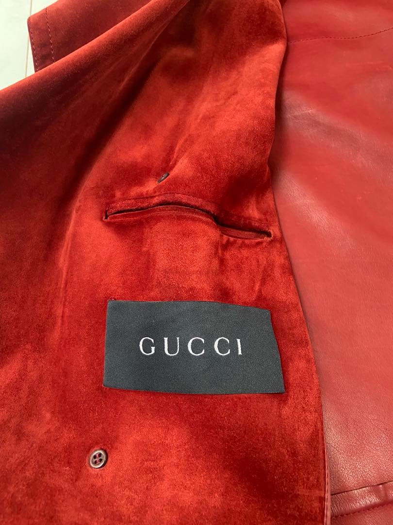 GUCCI by TOMFORDワインレッド 仔牛革ダブルフェイス ロングコート