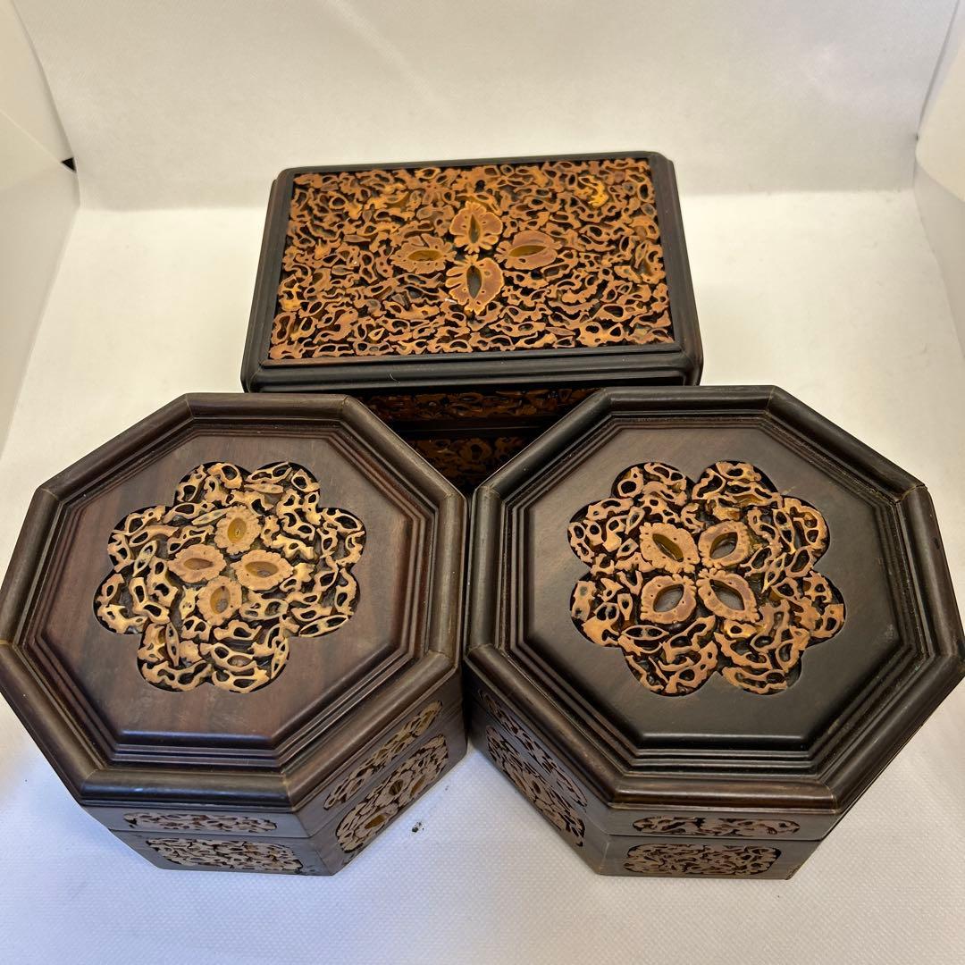 希少 まとめ売り 黒檀 アクセサリーケース 文箱 ジュエリー 長方形 八角形
