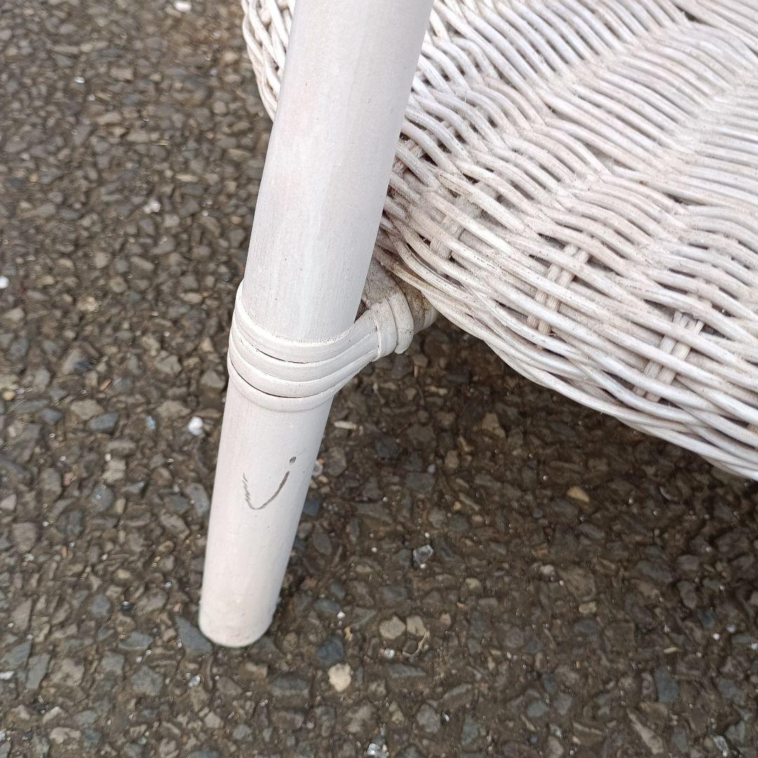 3630）ホワイトラタンアームチェアとテーブルセット　籐家具　手渡し希