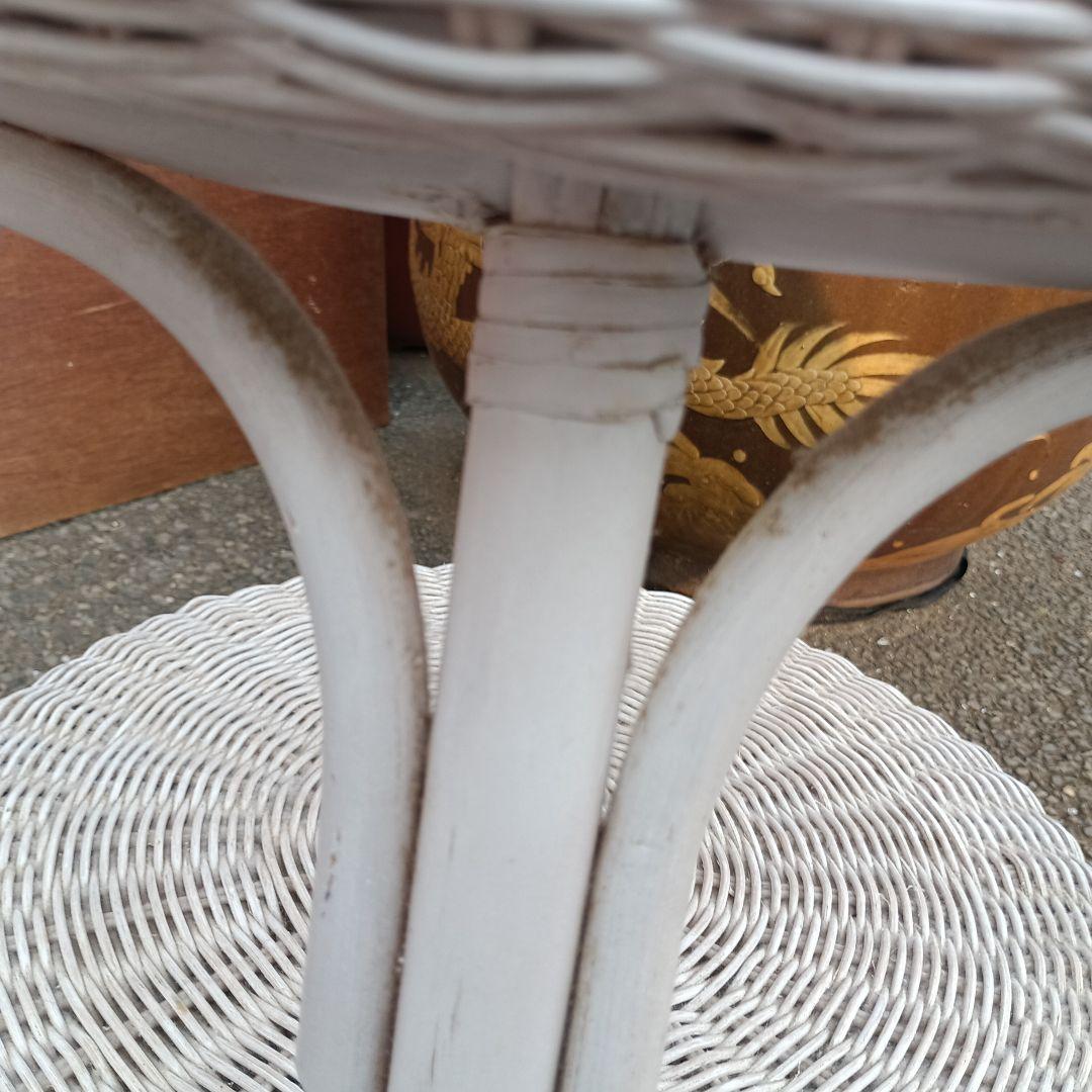 3630）ホワイトラタンアームチェアとテーブルセット　籐家具　手渡し希