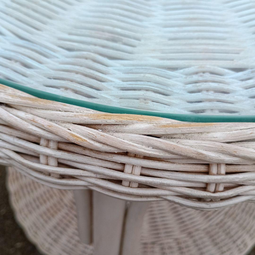 3630）ホワイトラタンアームチェアとテーブルセット　籐家具　手渡し希