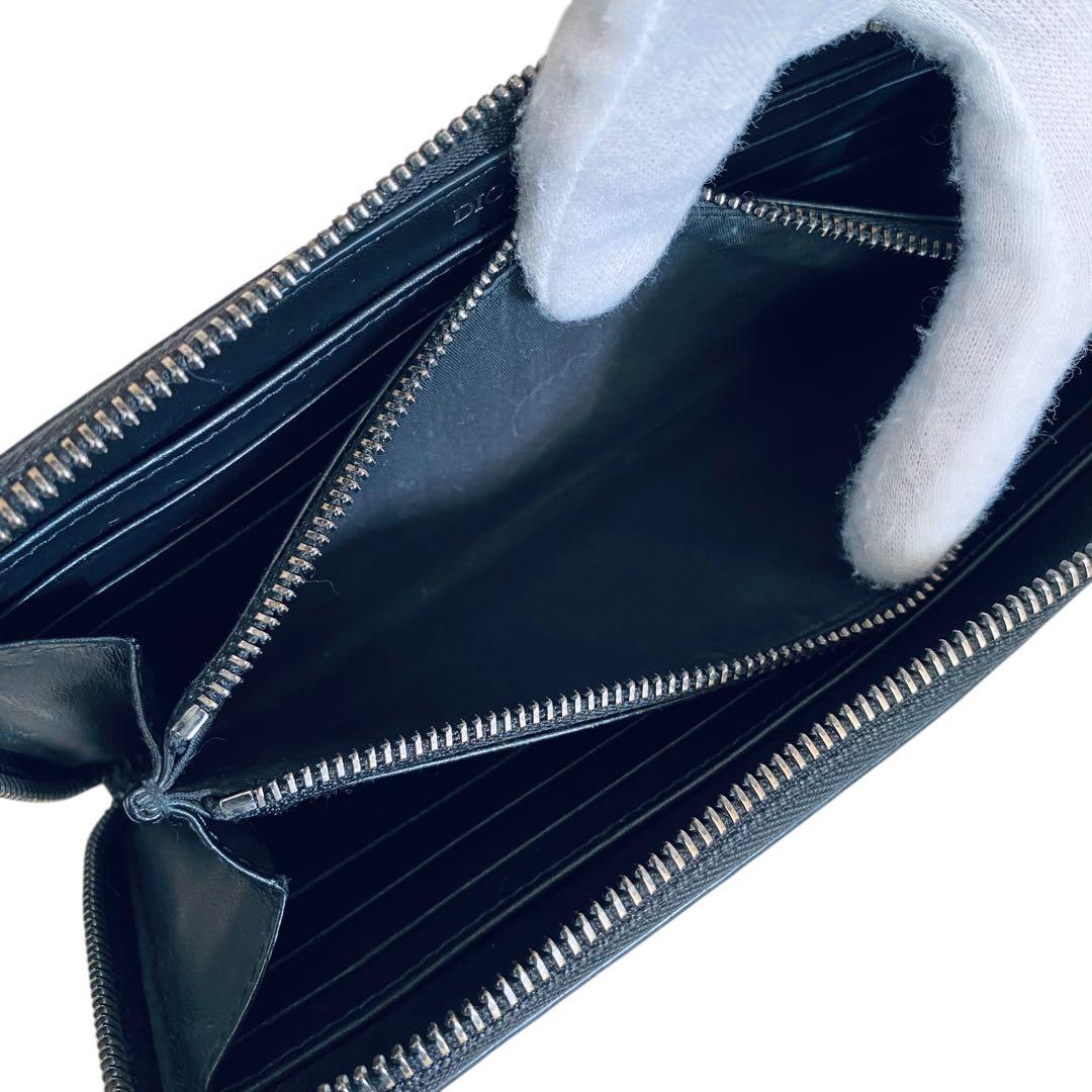 CHRISTIAN DIOR【美品】エンボス加工レザー ラウンドジップ 長財布