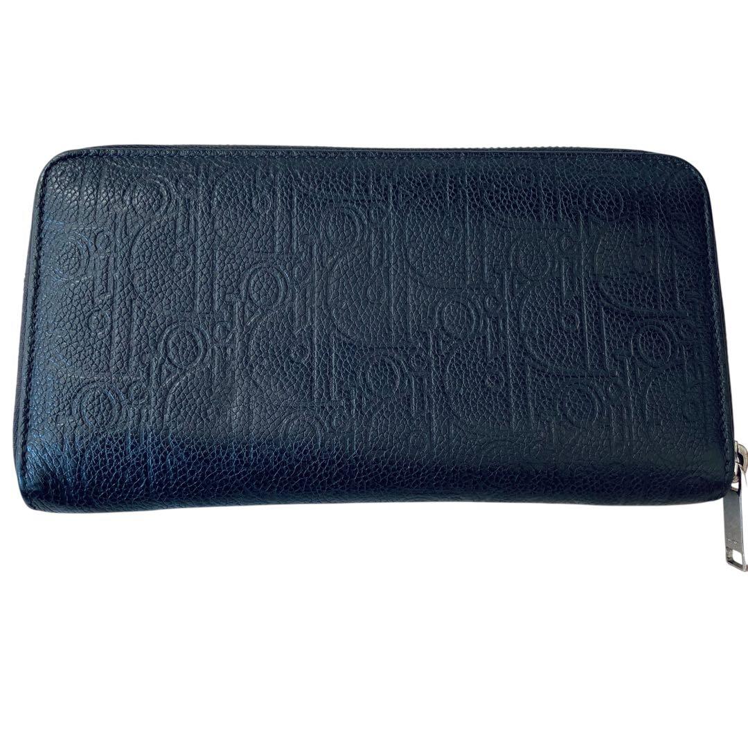 CHRISTIAN DIOR【美品】エンボス加工レザー ラウンドジップ 長財布