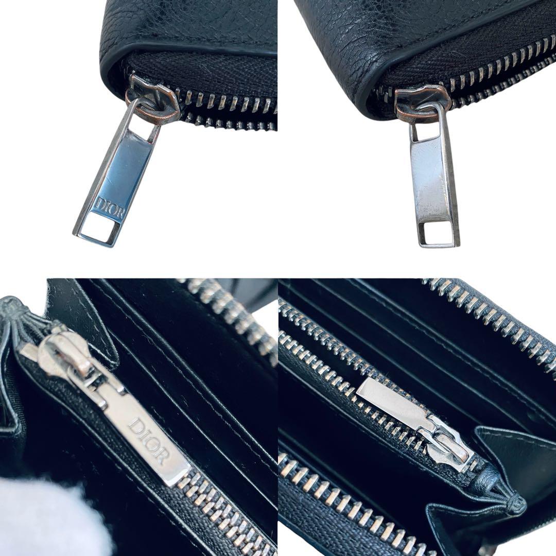 CHRISTIAN DIOR【美品】エンボス加工レザー ラウンドジップ 長財布