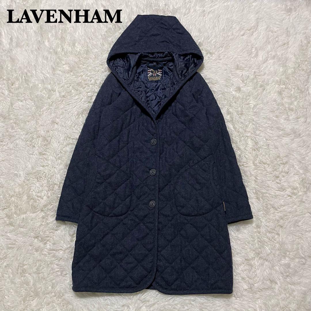 美品　ラベンハム　ブランドン　フーディロングコート　キルティング　ウール　紺色