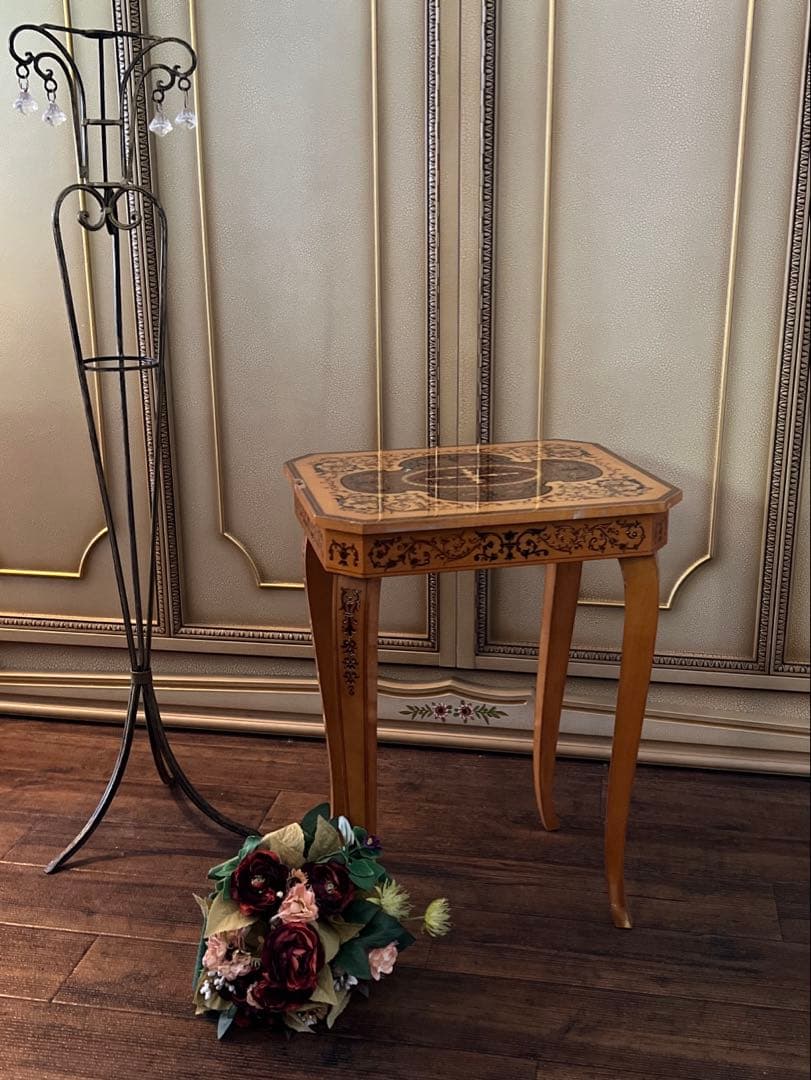 k116r118 イタリア製 象嵌細工サイドテーブル 収納付き クラシカル家具