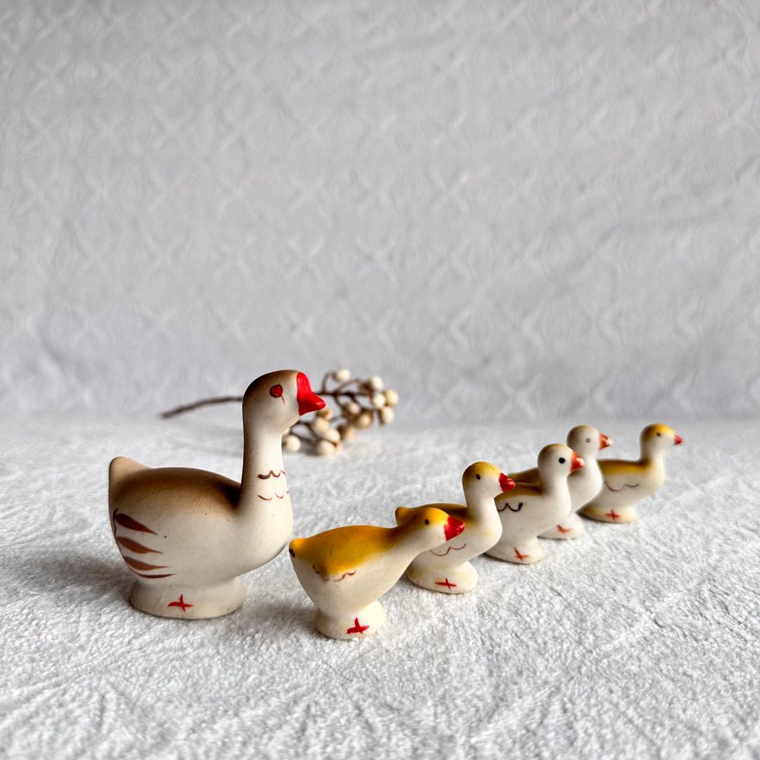 美品　ヴィンテージ　アンティーク　アヒルの親子　鳥　ひよこ