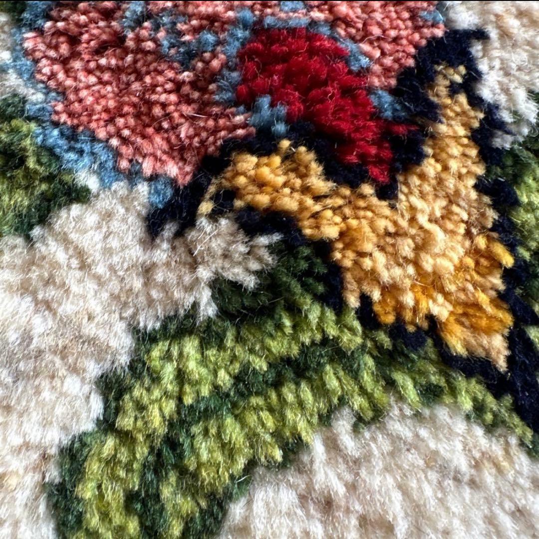 極厚2.5cm！手織りギャッベ 円形チェアパッド 40×40cm 花柄 フカフカ