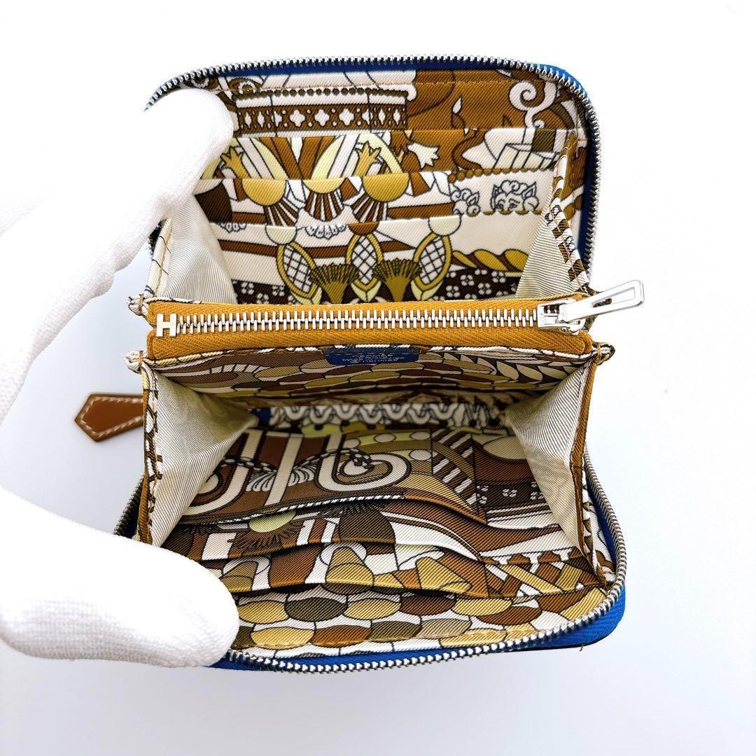 【超美品】エルメス アザップ ミニ シルクイン コンパクト 財布 Z ブルー