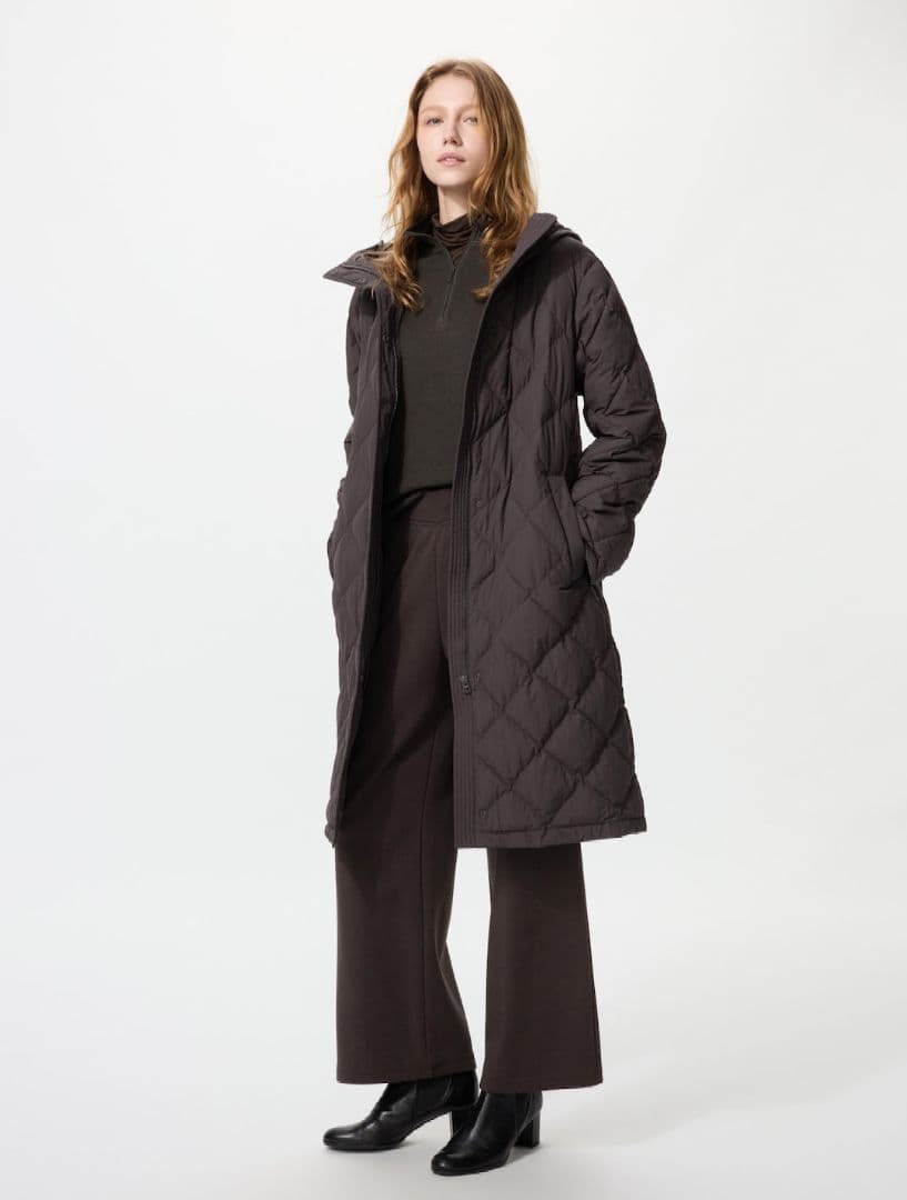 ユニクロ 今季新作 パフテックロングコートリラックスフィット L ブラック