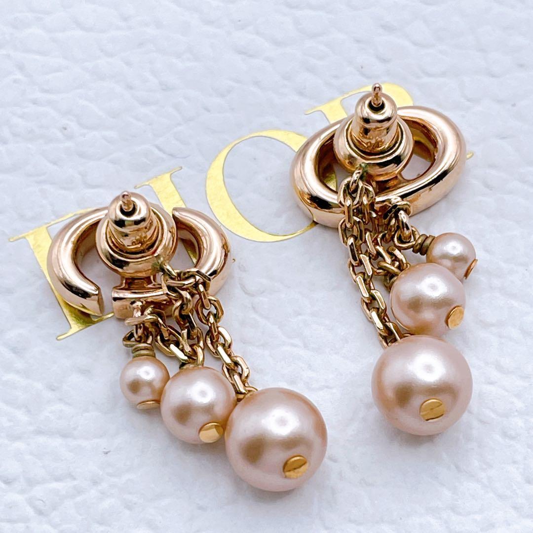 Christian Dior ピアス　ネイビー　パール　トリプル　ピンクゴールド