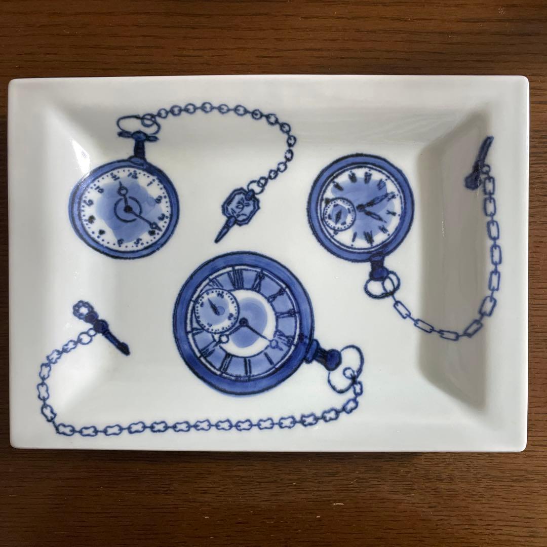 時計柄　皿　陶器