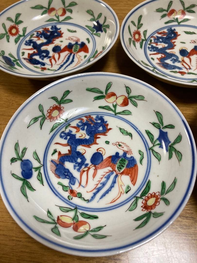大明萬暦年製龍の画13cm皿5枚