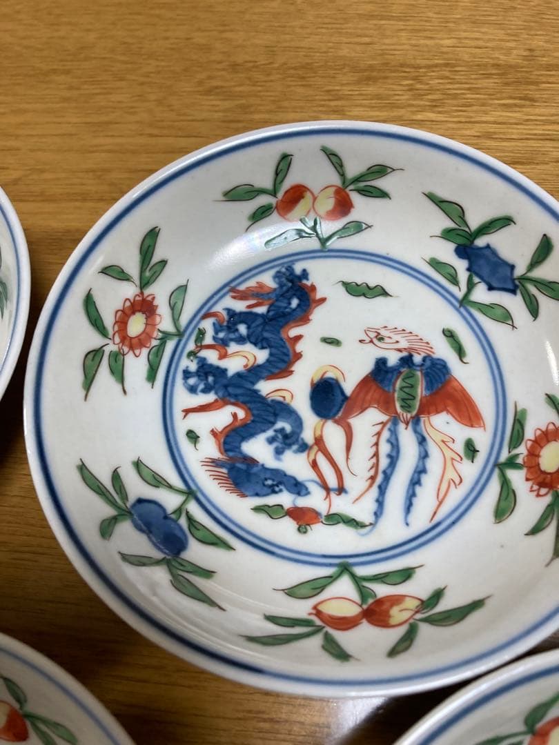 大明萬暦年製龍の画13cm皿5枚