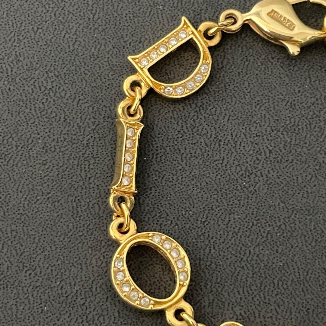 美品 Christian Dior ブレスレット　ラインストーン ゴールド ロゴ