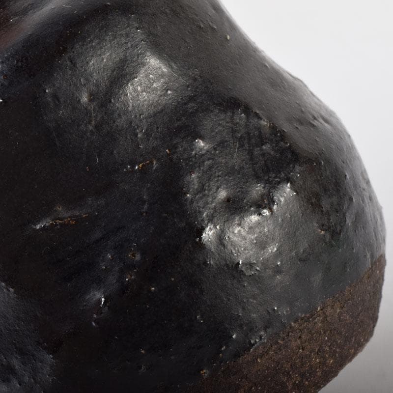 十二代　楽吉左衛門　弘入作　黒楽瓢形茶入　書付　仕覆付　淡々斎極め箱　V8273