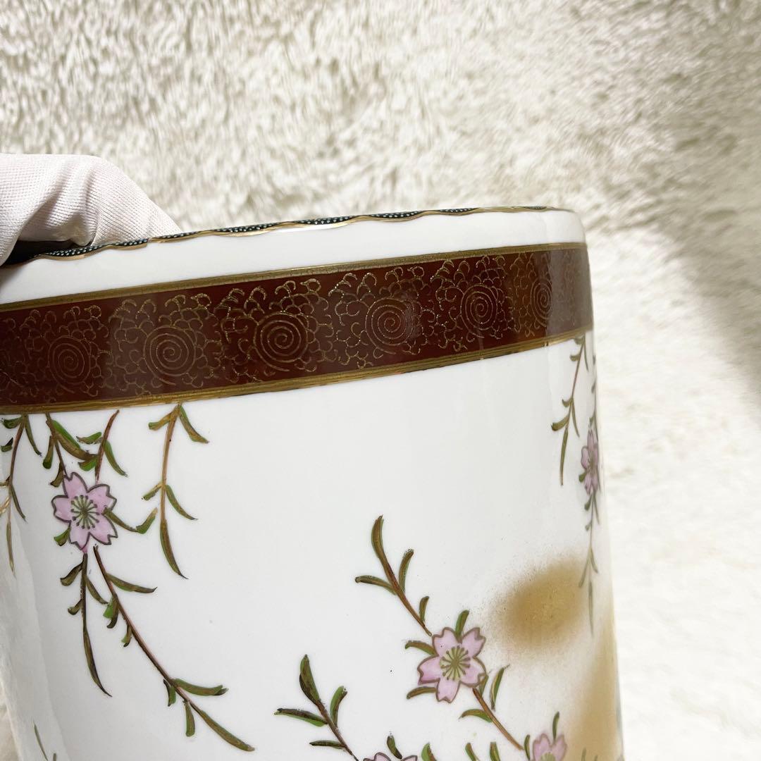 新品未使用 九谷焼 高級傘立て 金緑 花と鳥 手描き手作 開運 風水 開運 金運