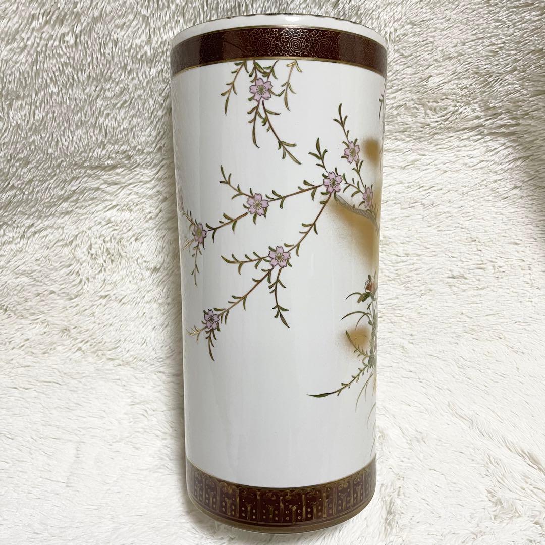 新品未使用 九谷焼 高級傘立て 金緑 花と鳥 手描き手作 開運 風水 開運 金運