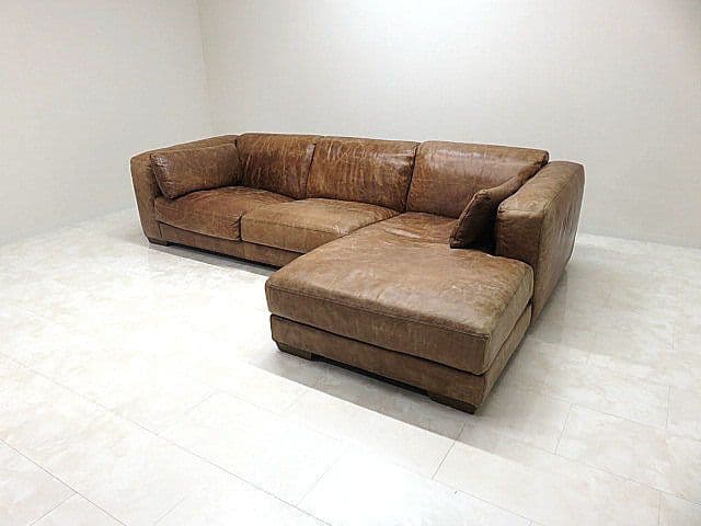 英国ヴィンテージスタイル総革カウチソファ　フェザークッション/ダメージ仕上げ