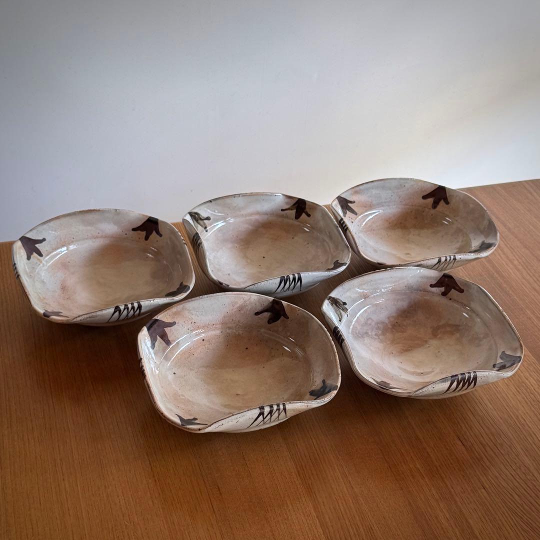 絵唐津四方向附　5客　A 唐津　隆太窯　中里太亀 作