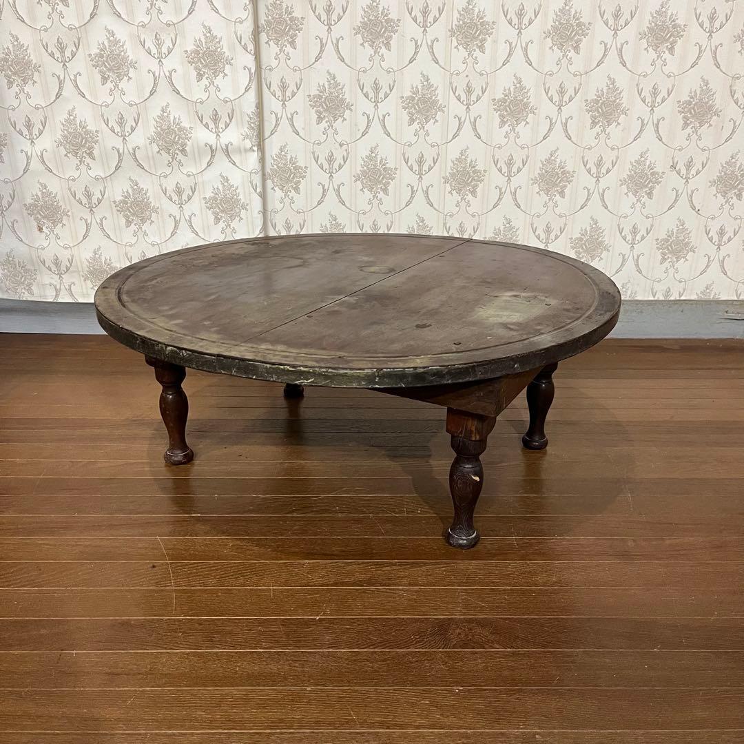 【アンティーク】昭和レトロ 木製 ろくろ脚 折り畳み ちゃぶ台 座卓 古家具