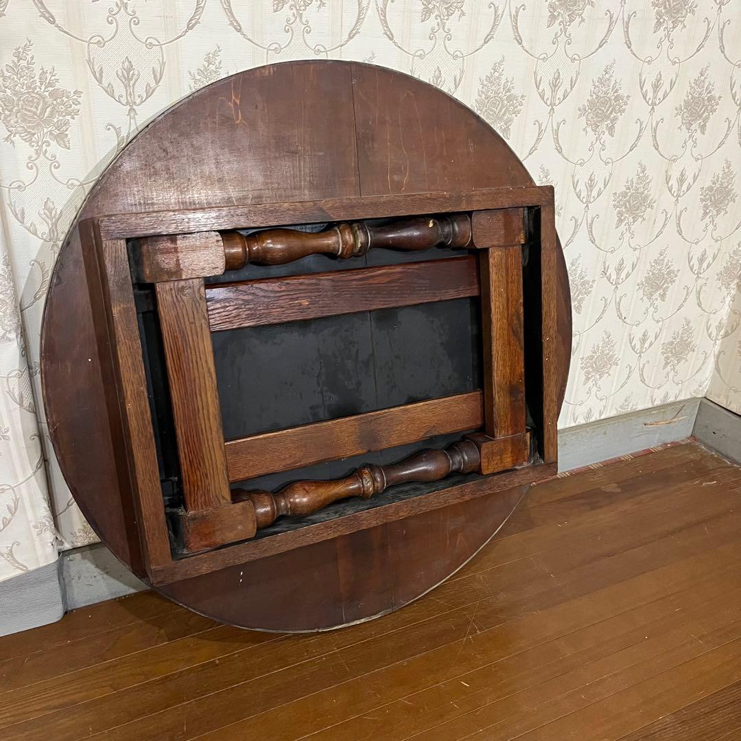 【アンティーク】昭和レトロ 木製 ろくろ脚 折り畳み ちゃぶ台 座卓 古家具