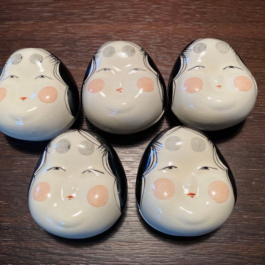 珍味入れ　仁清お多福珍味入れ5客 京焼